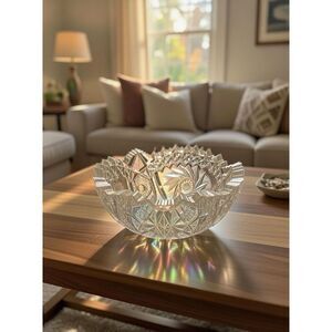 Vintage L E Smith Comet in the Stars Clear Iridescent Carnival Glass Bowl